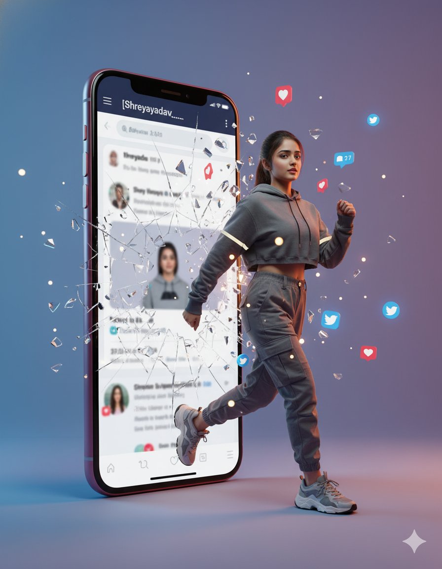Woman Stepping Out of Smartphone Screen