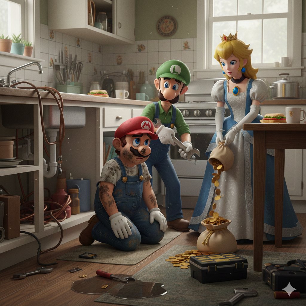 Mario and Luigi Fixing Princess Peach's Kitchen