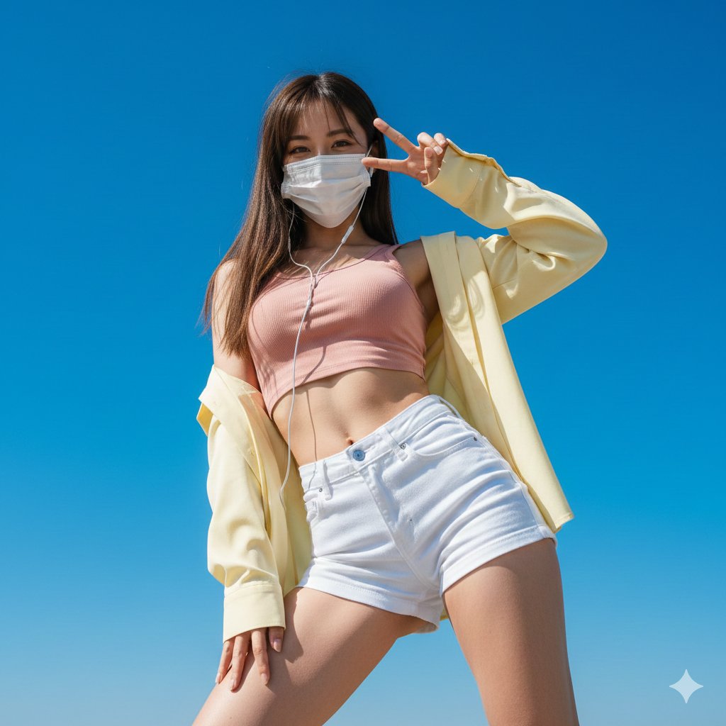 Masked Girl Making Peace Sign